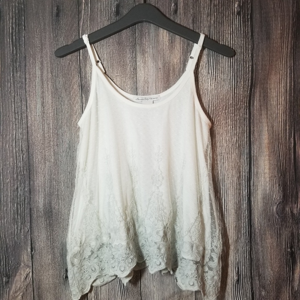 AMERICAN RAG Lace Cami Tank Top white to gray EUC